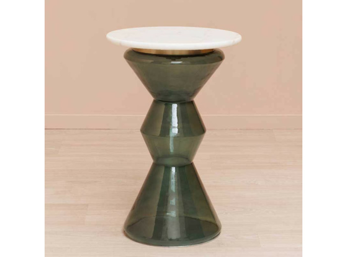 Table d'appoint fumé bleue verte Gaya 58x38cm