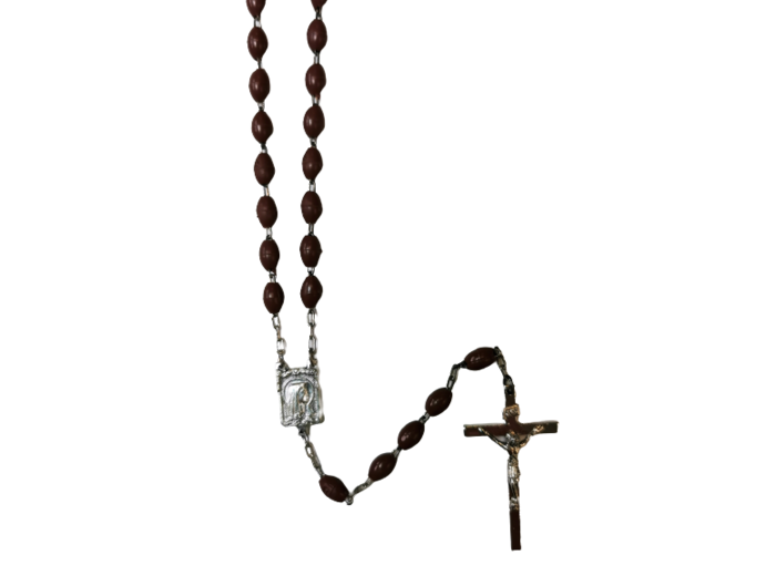 Chapelet plastique grain ovale MARRON - Coeur Vierge Lourdes