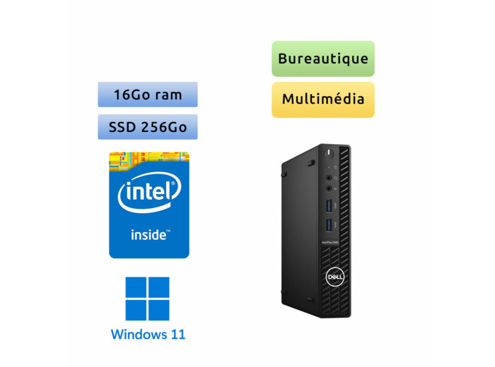 Dell Optiplex 3080 USDT - Windows 11 - Gold 16Go 256Go SSD - Ordinateur Tour Bureautique PC