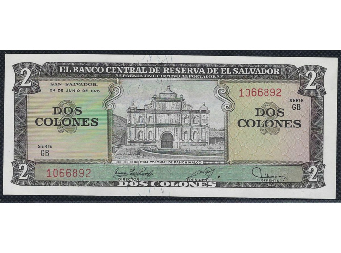 EL SALVADOR 2 COLONES 24-01-1977 Série GB 892 SPL