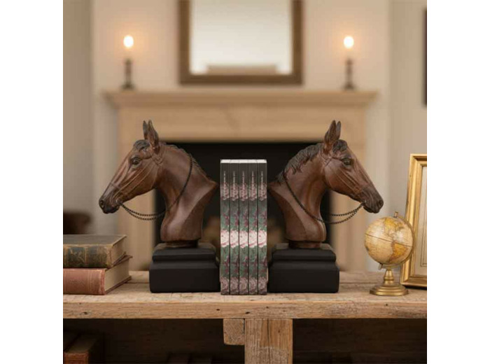 Ensemble 2 serre-livres cheval résine 22x12x29cm
