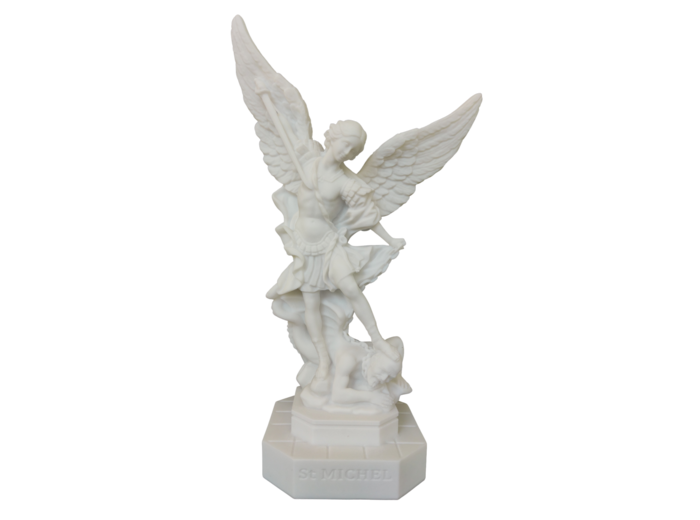 St Michel - Statue en albâtre 50cm - Blanc