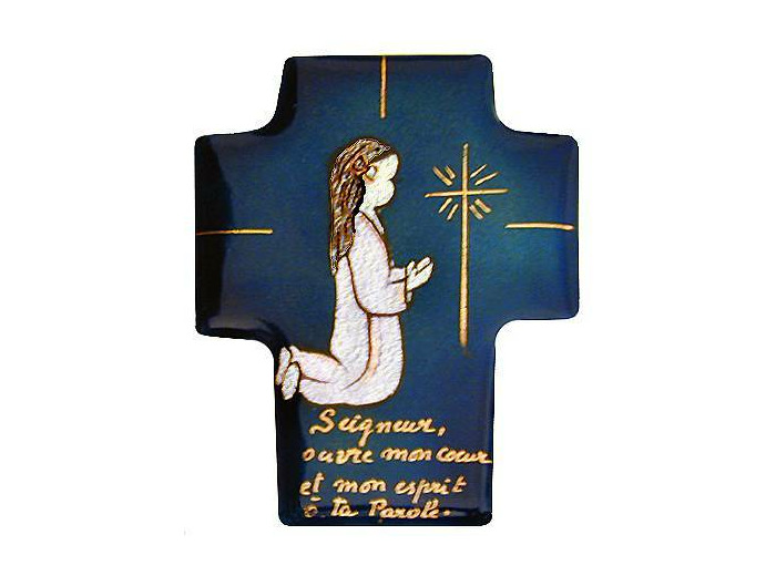 Communiante agenouillée Fille  9,4X7,5cm - EMAUX DU LIBAN