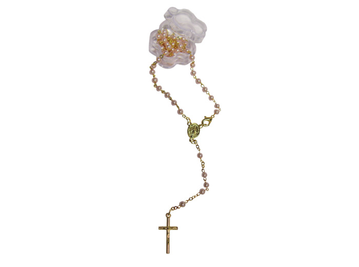 Chapelet-Collier Perles Acrylique Sur Chaine Dorée en Boîte - ROSE