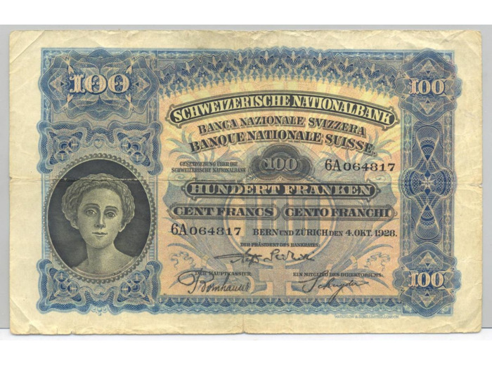 SUISSE 100 FRANCS 04-10-1928 SERIE 6A TB+