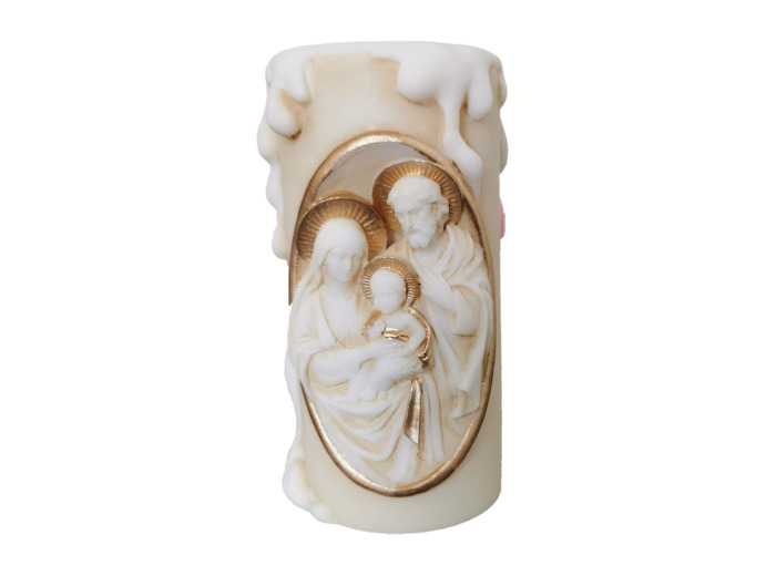 CHANDELLE  ALBATRE 11CM - Sainte Famille Beige et Or