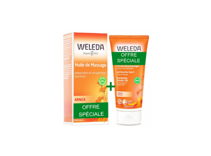 Duo huile massage Arnica 200ml + Gel douche Arnica offert