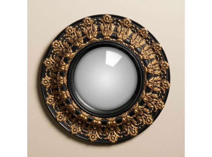 Miroir Convexe Baroque Noir décor Doré 33cm