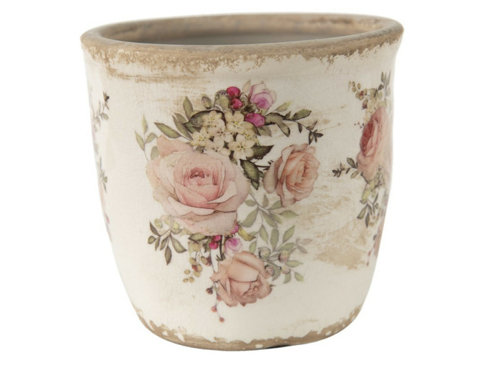 Pot de fleur rose céramique beige 13x14x14cm
