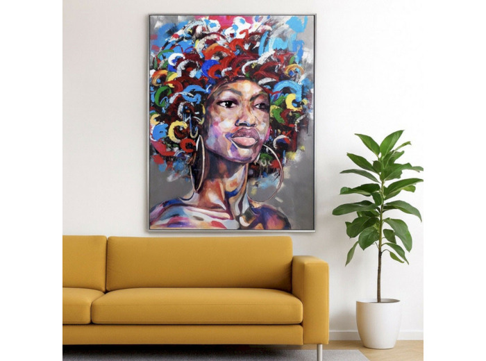 Tableau Encadrée Portrait Africaine Multicolore toile 90x4x120cm