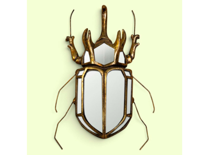 Miroir Scarabée Rhinocéros Doré résine 37x6x25cm