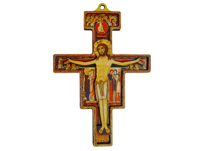 Croix de Saint Damien en Bois en Relief 14,5cm