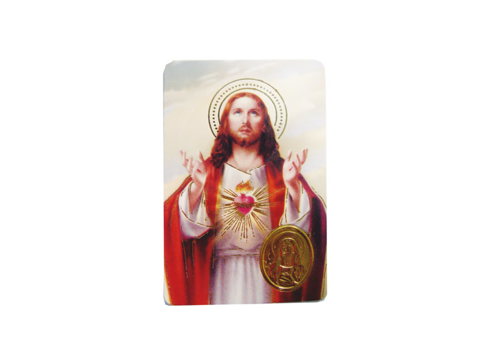 Carte Plastifiée + Poinçon + Prière 55x85cm - SACRÉ COEUR BRAS OUVERT