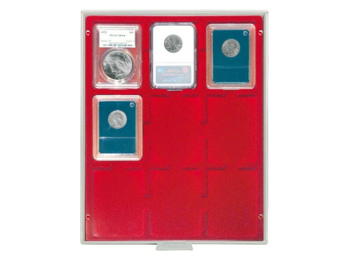 MEDAILLIER MONNAIE 9 ALVEOLES ROUGE POUR MONNAIES SOUS SLABS
