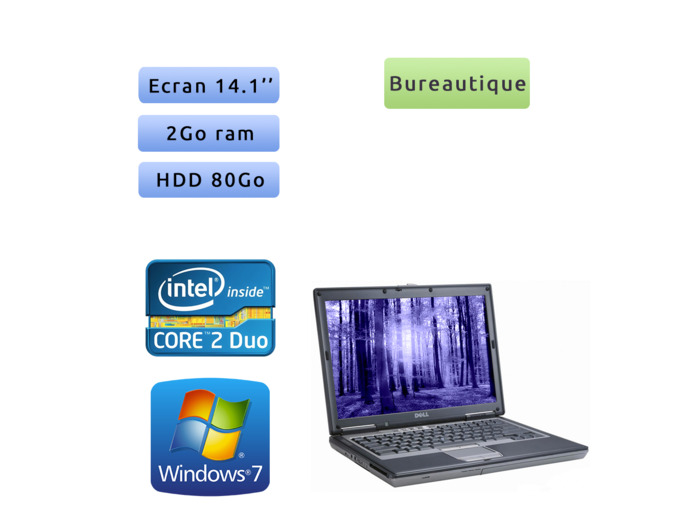 Dell Latitude D630 - Windows 7 - C2D 2GB 80GB - 14.1 - Ordinateur Portable PC