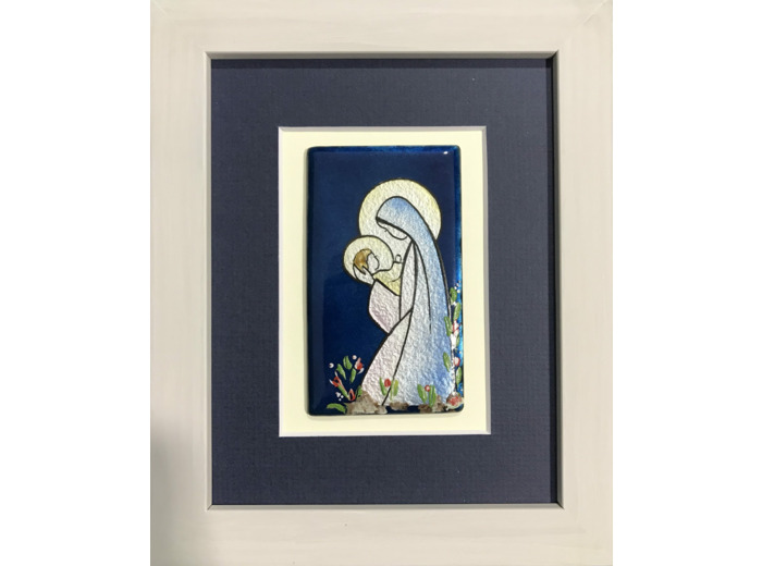 CADRE gris avec VIERGE AGENOUILLÉE 9,5x5,5cm - EMAUX DU LIBAN