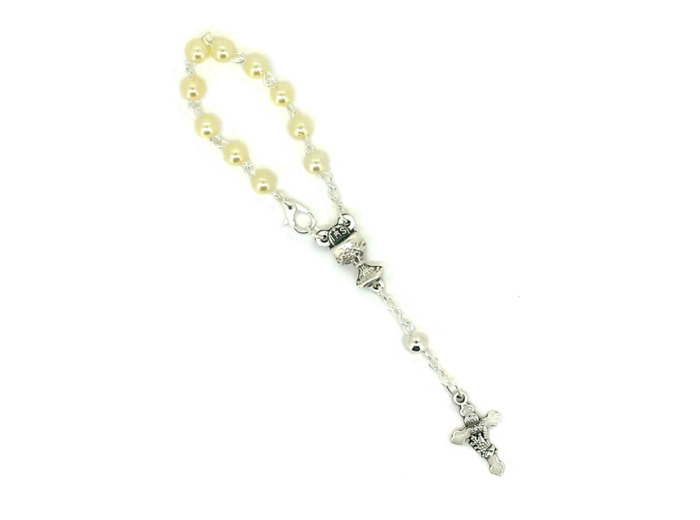 Dizainier COMMUNION imitation perle avec fermoir- BLANC