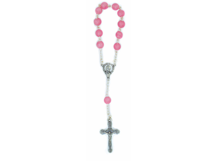 Chapelet de Voyage Perles Plastique Sur Chaine Argentée - ROSE
