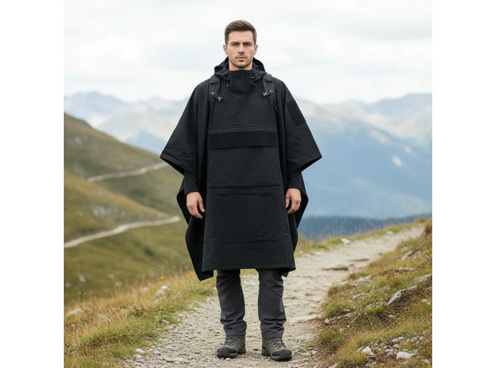 Poncho Tarp Softshell Outbreak noir : protection militaire 3-en-1 ultra légère et étanche