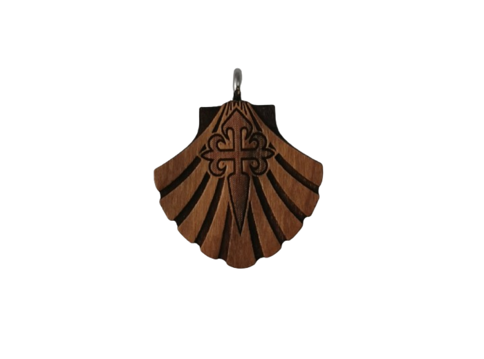 Pendentif en Bois + Lacet  - COQUILLE ST JACQUES COMPOSTELLE