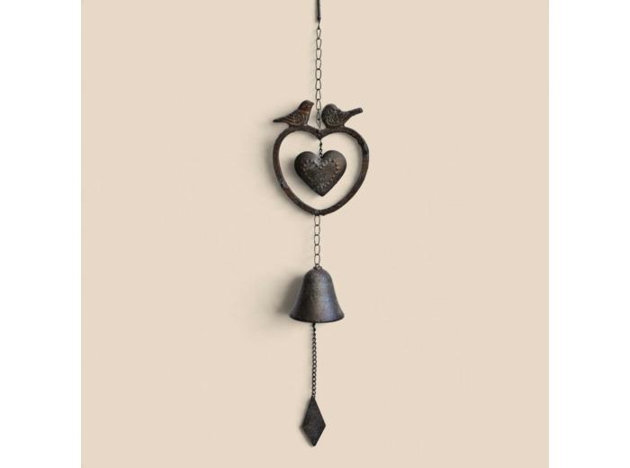 Clochette carillon coeur fonte 63x13x7cm