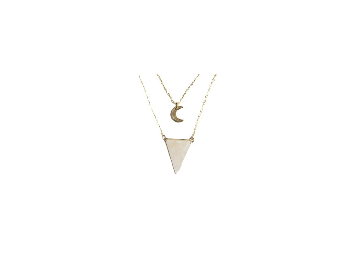 Collier Triangle et lune Quartz Rose