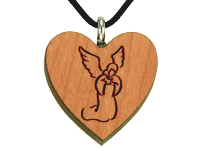 Coeur en Bois d'Erable Vernis 2,3cm avec Cordon - ANGE PRIERE