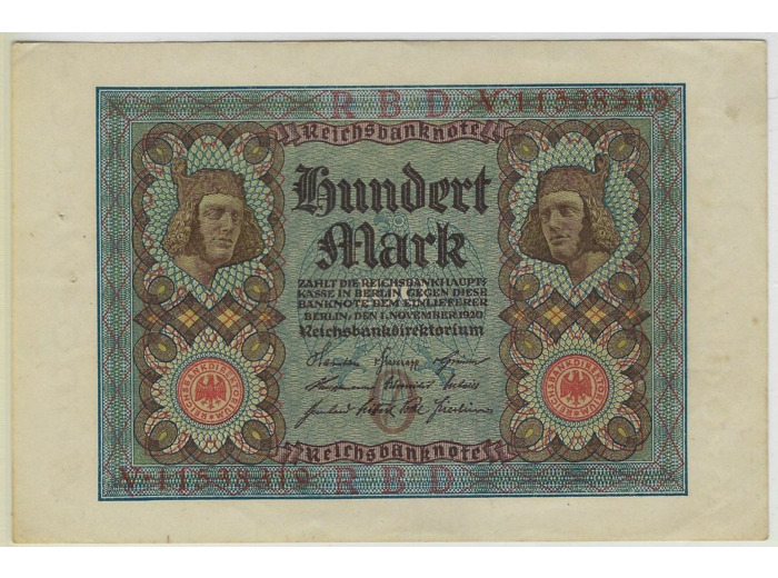 ALLEMAGNE 100 MARK 1 NOVEMBRE 1920 SERIE V TTB