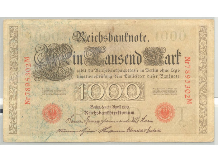 ALLEMAGNE 1000 MARK 21-04-1910 SERIE M TTB