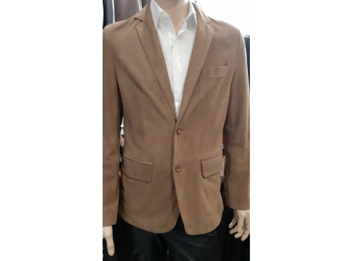 ELY Blazer homme cuir chèvre velours camel