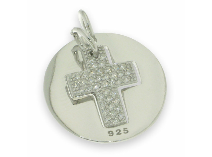 Médaille avec croix découpée en Argent 925 diam.20mm