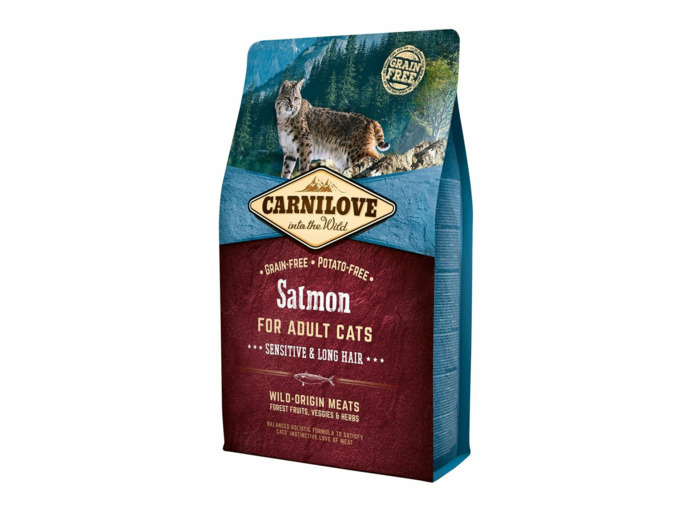 Croquettes Carnilove pour chat adulte sensible & poils longs au saumon - 2kg