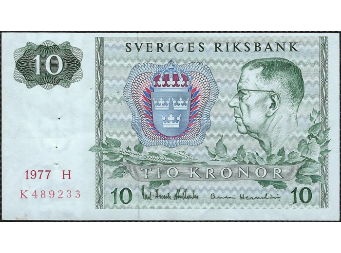 SUEDE 10 KRONOR 1977 Série H TTB+ (W52d)