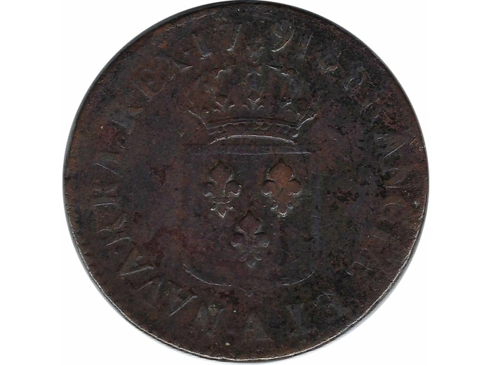 LOUIS XVI (1774-1792) SOL ou SOU 1791 A (Paris) TB+