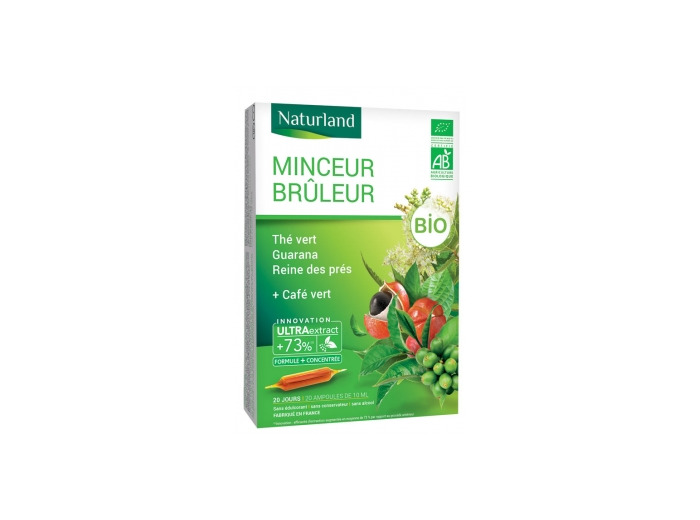 Minceur brûleur Thé Vert Café Vert guarana Reine des prés Bio 20 ampoules