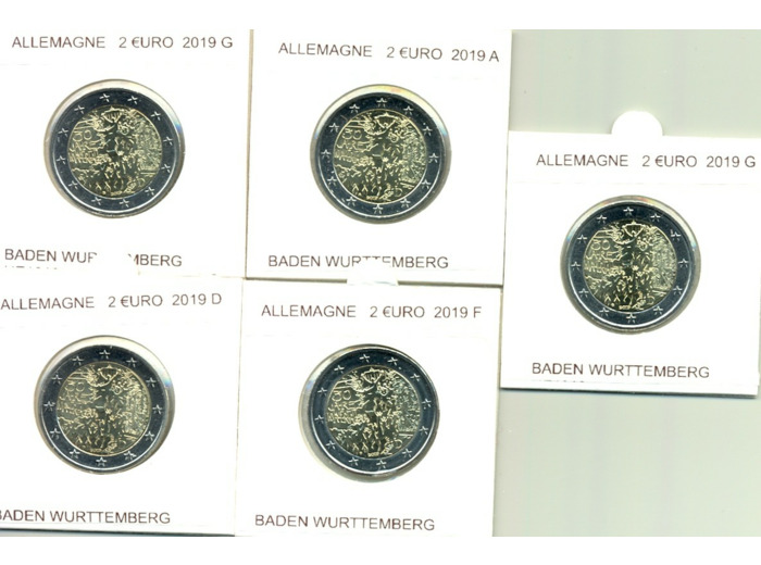 ALLEMAGNE 2019 5 ATELIERS A.D.F.G.J 2 EURO CHUTE DU MUR DE BERLIN