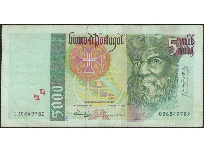 PORTUGAL 5000 ESCUDOS 5-01-1995 SERIE 02G TTB (W190a)