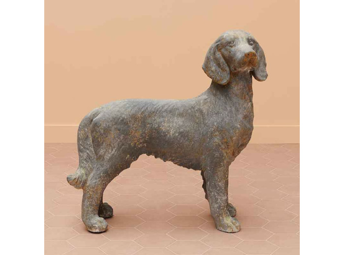 Statuette grand chien gris fibre verre 79x79x29cm