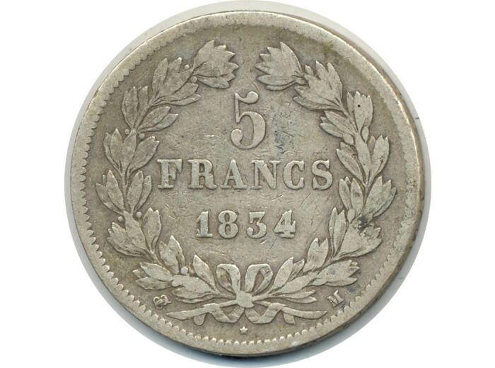 FRANCE 5 FRANCS L PHILIPPE 1er 1834 M TB+ (G678)