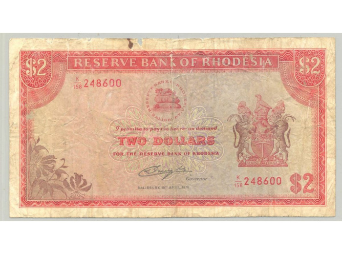 RHODESIE 2 DOLLARS 10-04-1979 SERIE K158 TB