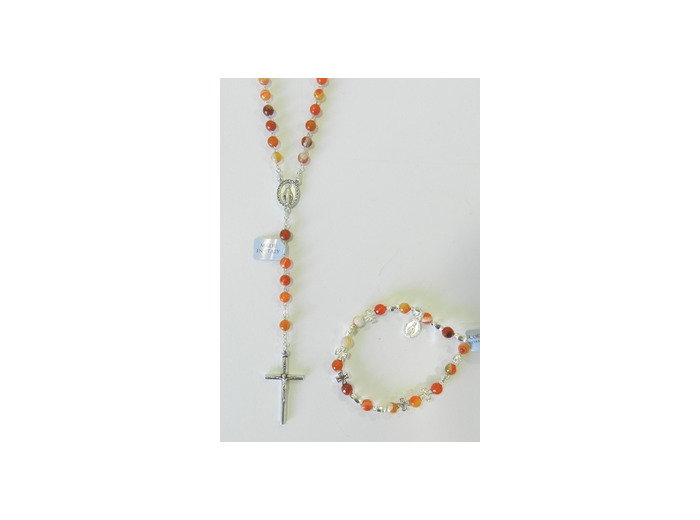 Coffret Chapelet +bracelet-dizainier argenté- CORNALINE