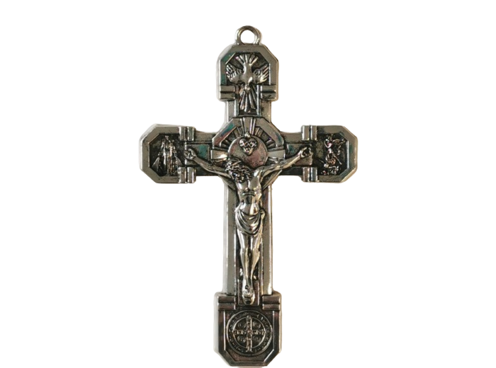 Croix du Pardon en Métal Argenté Vieilli, avec Livret - 11,2X7,1cm