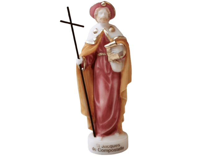 St Jacques de Compostelle - Statue en albâtre 17cm - Couleur