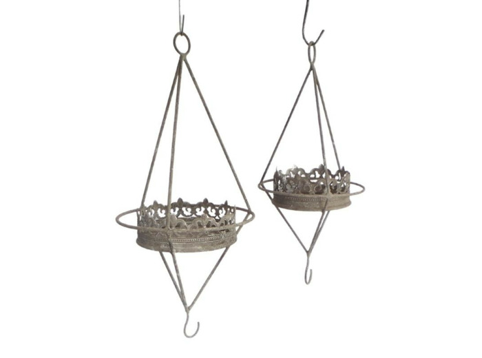 Set 2 mangeoires à suspendre fer patiné