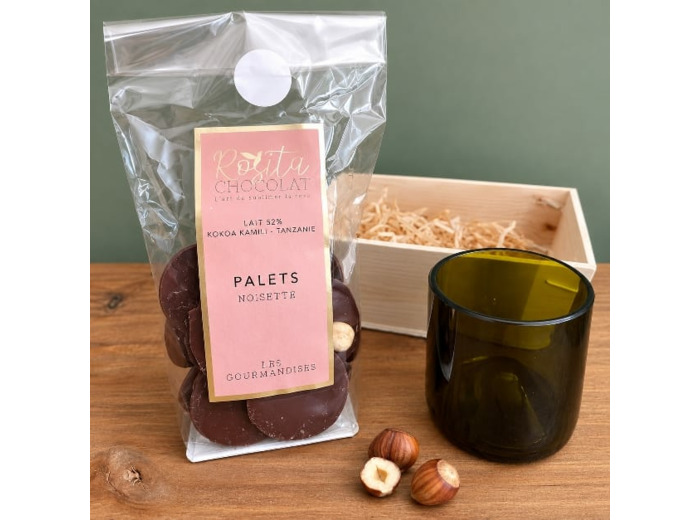 Coffret Chocolat & Tasse Artisanale de Touraine - Palets Noisette & Verre Recyclé