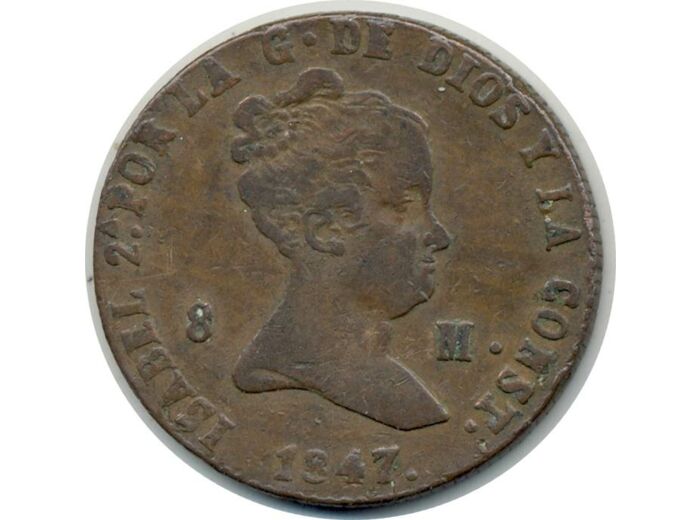 ESPAGNE 8 MARAVEDIS 1847 aqueduc ISABEL II TB+ (W531.3)