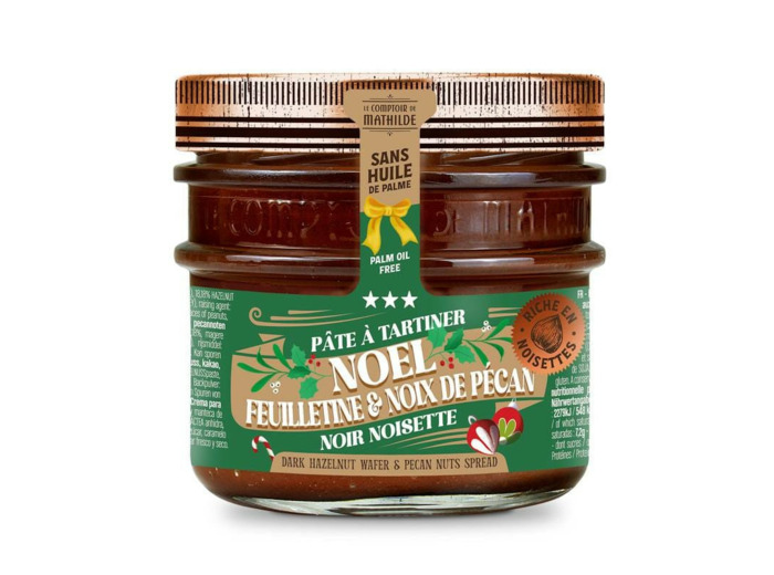 Pâte à Tartiner Noir Noël Feuilletine Eclats de Noix de Pécan