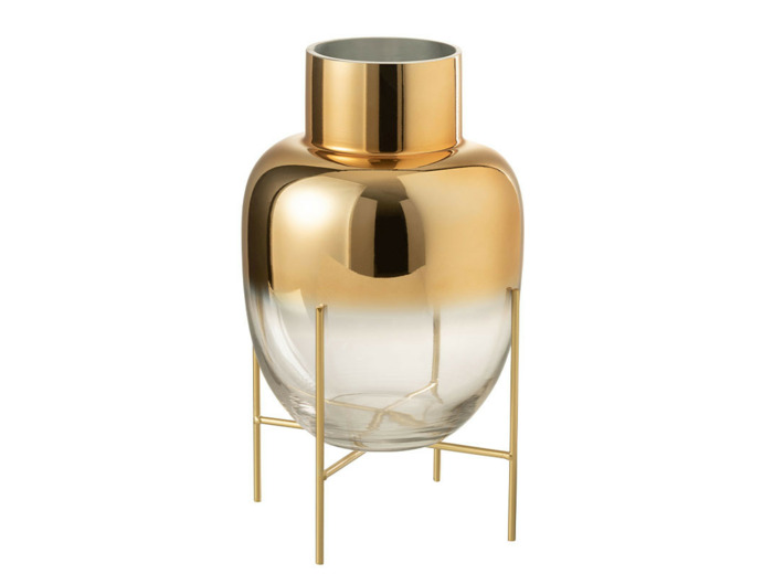 Vase cylindre pied verre transparent or large 38x21x21cm