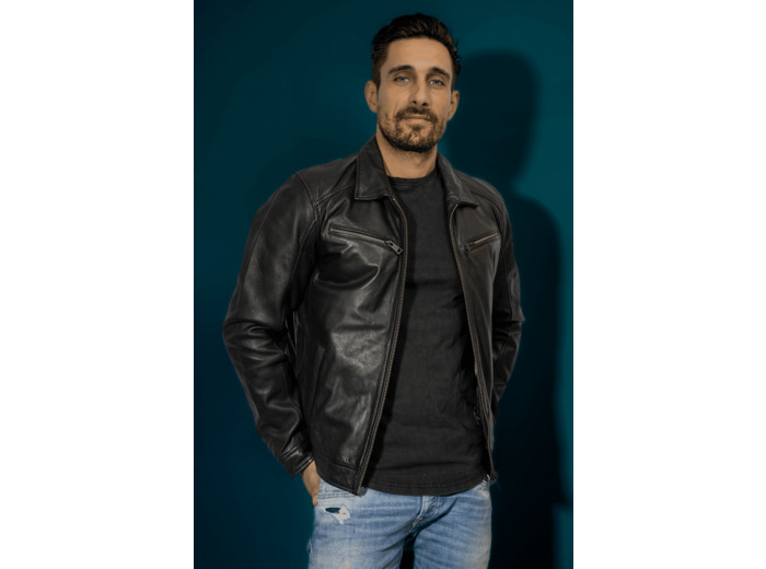 DON 3004 Blouson homme cuir noir
