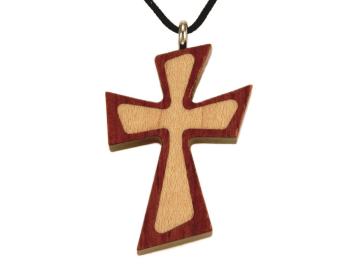 Croix en Bois d'Erable Vernis 2,5cm avec Cordon  - 2 TONS